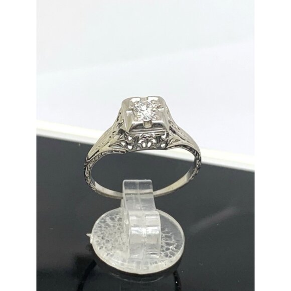 18k White Gold Filigree Diamond Ring 0.25 Carat Antique Estate Jewelry Size 7 - Picture 13 of 16